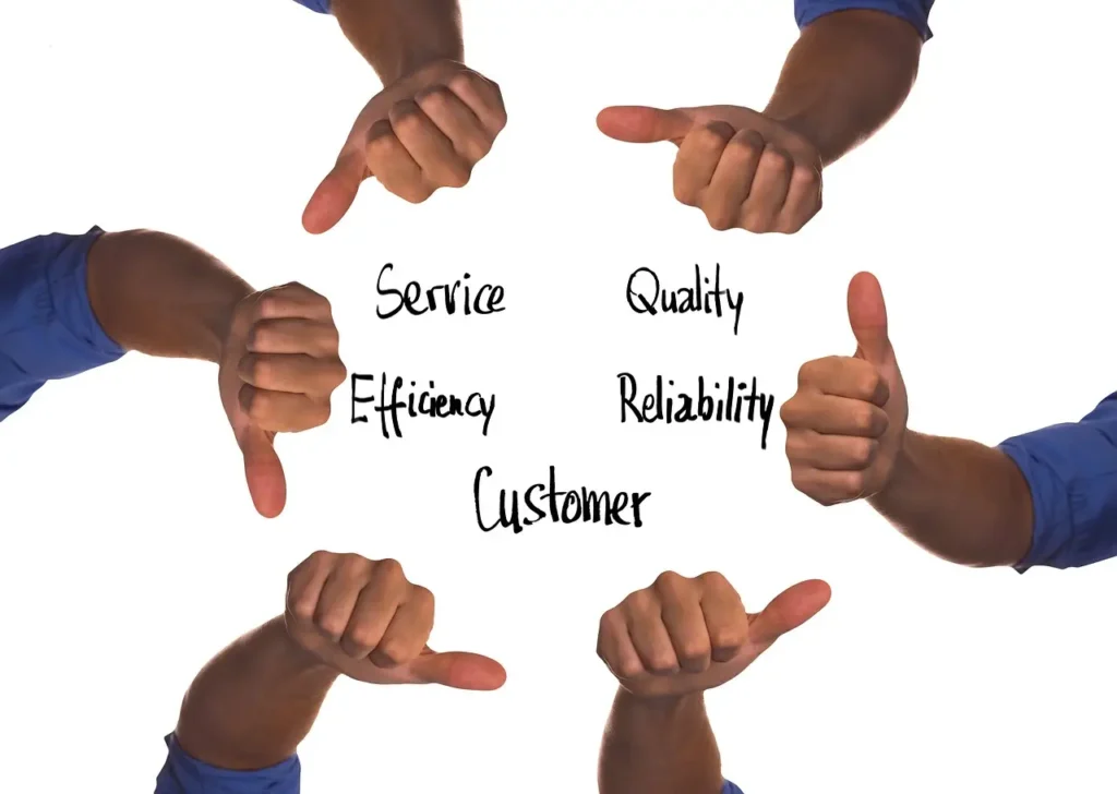 the qualities of good customer service: service, quality, efficiency, and reliability