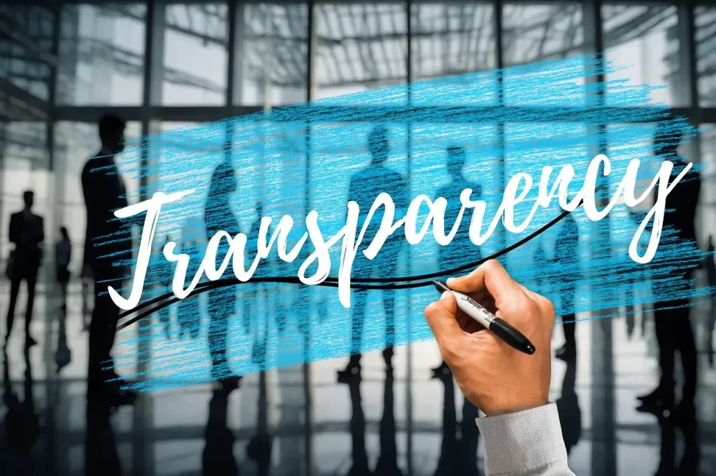 silhouettes of businessmen with a text overlay that says "transparency"
