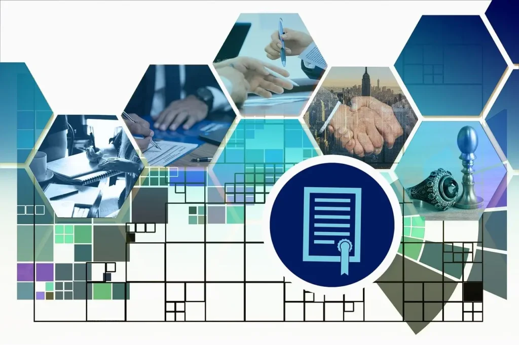 a collage of the different intricacies of buying an existing business, all the way to the contract