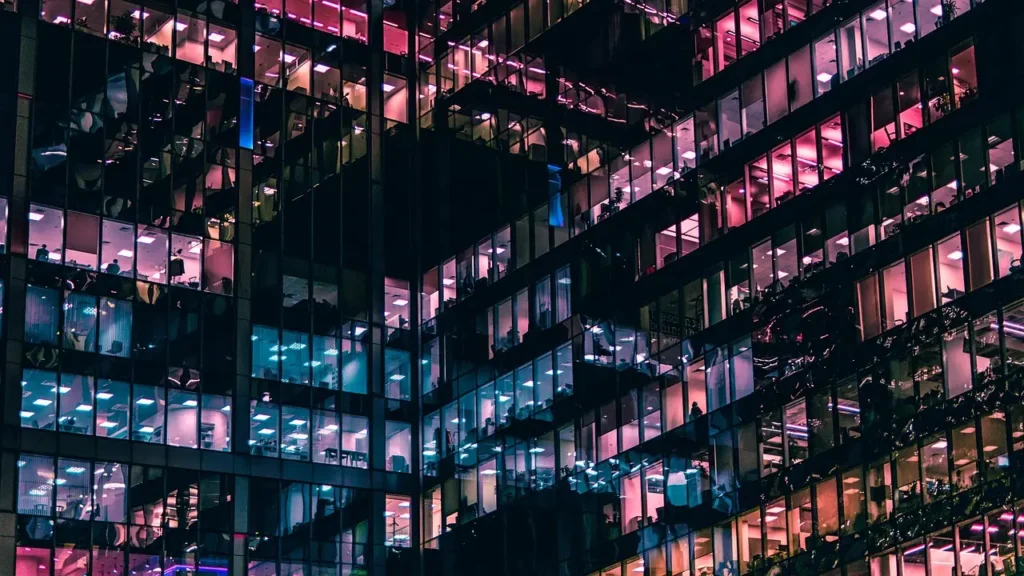 a photo of a building of office spaces