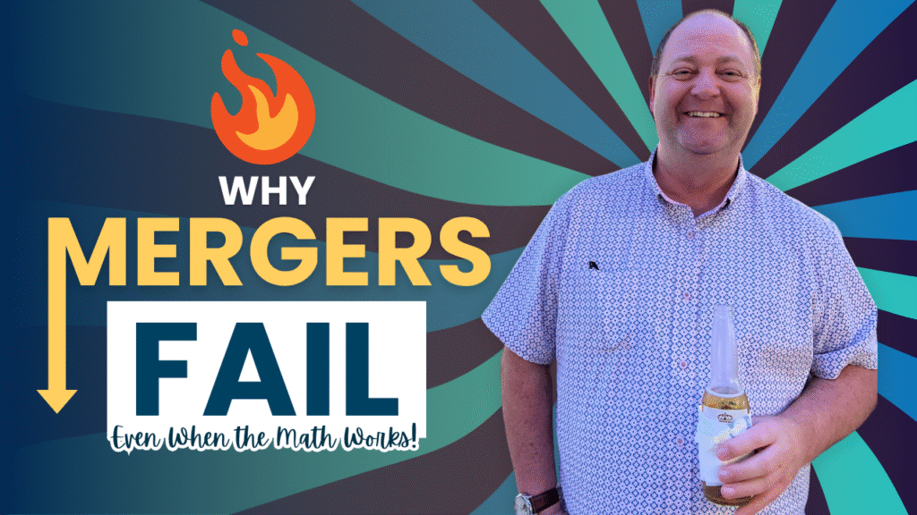image with text: 'why mergers fail even when the math works"